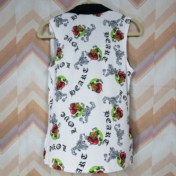 Heart & roses print sleeveless knit stretch top - Picture 4 of 4